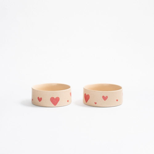 Cozy Hearts Stoneware Pet Bowl 14cm 2-Piece Set