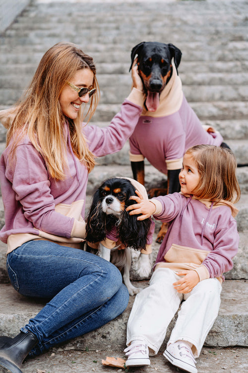 Pack Adulto + Criança + Pet: hoodies I WOOF YOU a condizer para a família e o cão